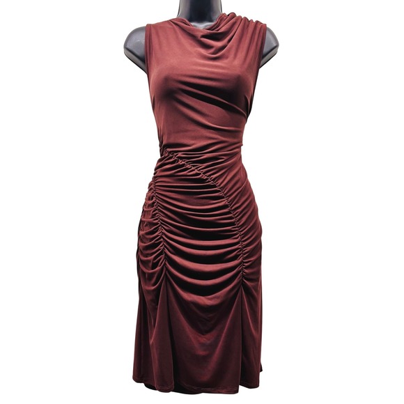 Anthropologie Dresses & Skirts - Anthropologie Ruched Cowl Neck Sleeveless Modal Dress Burgundy Rust XL OB2210389